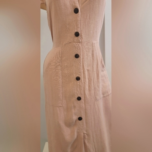 Monteau Medium Blush Dusty Pink Linen Dress with Pockets, Barbie Midi Neutral - Picture 10 of 10